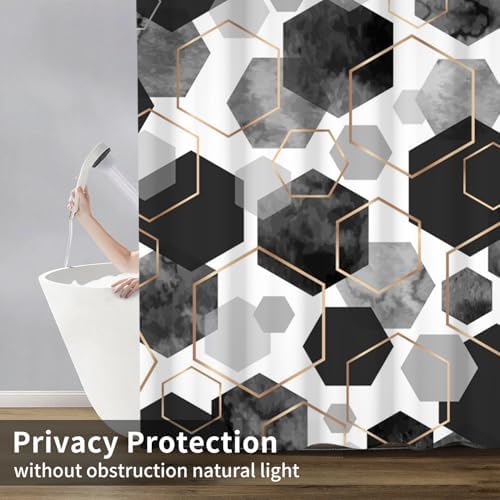 deFouliao Grey Shower Curtain Modern Abstract Geometric Grid Bathroom Curtain Sets for Bathtub Home Art Decor, Waterproof Fabric Washable with Hooks, 72x96 Inch