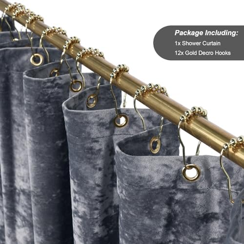 TAMGHO Crushed Velvet Shower Curtain, Grey, 72" x 72”