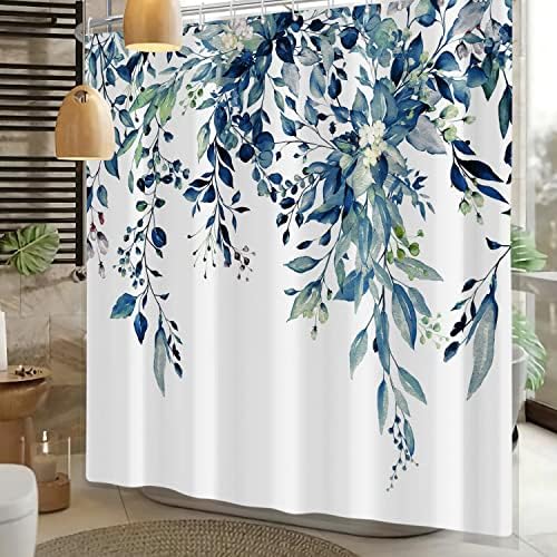 Shower Curtain Blue Shower Curtains for Bathroom Watercolor Plant Shower Curtain Leaves Eucalyptus Floral Bathroom Waterproof Shower Curtains 72" W x 78" L with Hooks