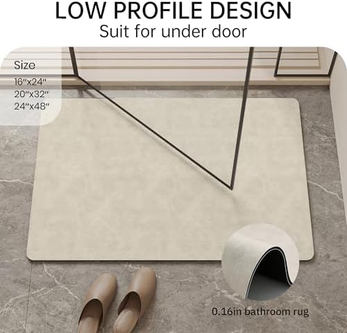 Mecko Bath Mat 24"x48",Ultra Thin Bathroom Rug fit Under Door Light Brown