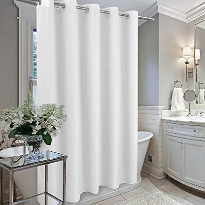 River Dream Extra Long Shower Curtain No Hooks or Liner Needed, White