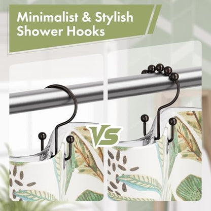 Amazer Shower Curtain Rings, Rust-Resistant Metal Double Shower Hooks for Curtain Rolling Shower Curtain Hooks Rings Shower Rings for Bathroom Shower Curtain Rod, Bronze, Set of 12 Rings