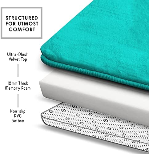 Clara Clark 2 Piece Bathroom Rugs, Velvet Memory Foam Bath Mat Set, Non-Slip Bath Rugs, Machine Wash, Dries Quickly, Ultra Soft Plush Bath Mats for Bathroom, 17 x 24 + Contour, Teal Blue