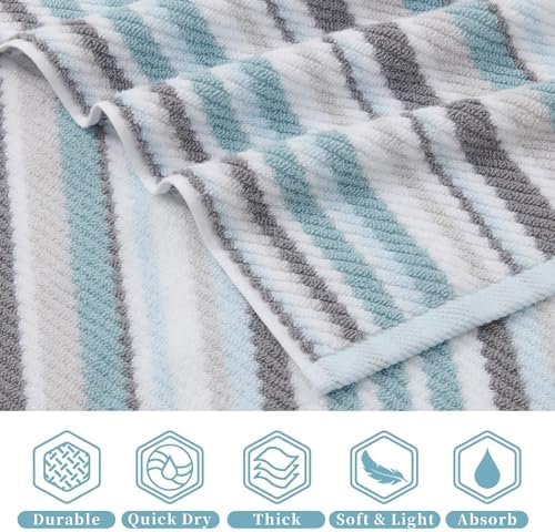 VOOVA & MOVAS Aqua Bathroom Towels 3 Pack, 100% Cotton,Striped Design