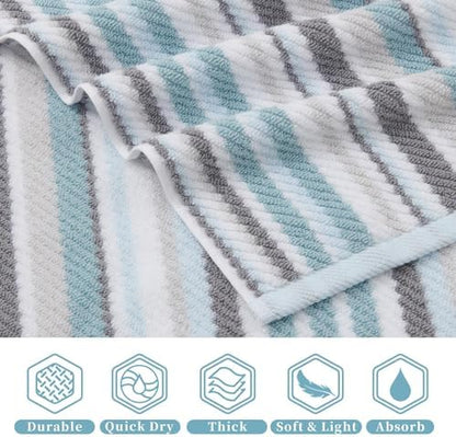 VOOVA & MOVAS Aqua Bathroom Towels 3 Pack, 100% Cotton,Striped Design