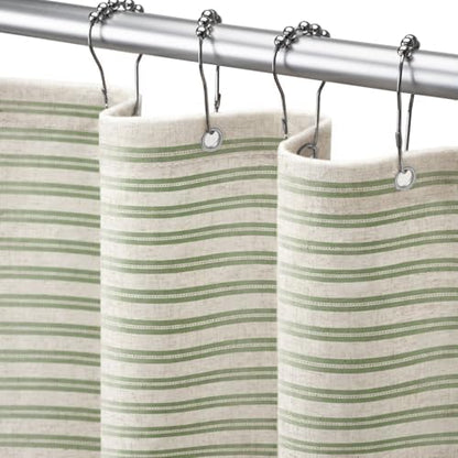 Farmhouse Striped Shower Curtain Horizontal Green Vintage Linen 72"W X 72"L