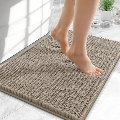OLANLY Thick Chenille Small Bathroom Rugs Mats 24x16, Warm Taupe