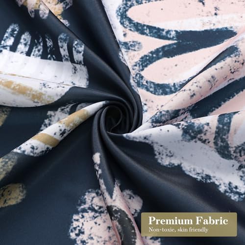 Boho Floral Shower Curtain, Dark Blue Botanical Fabric Curtain, 72 x 78