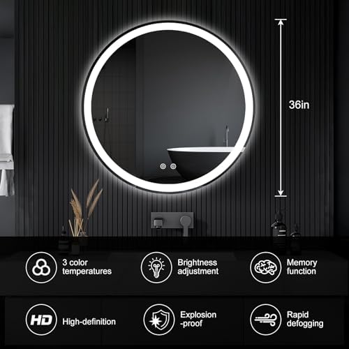 NEWBULIG 36'' Round LED Bathroom Mirror with Lights, Circle Vanity Mirror