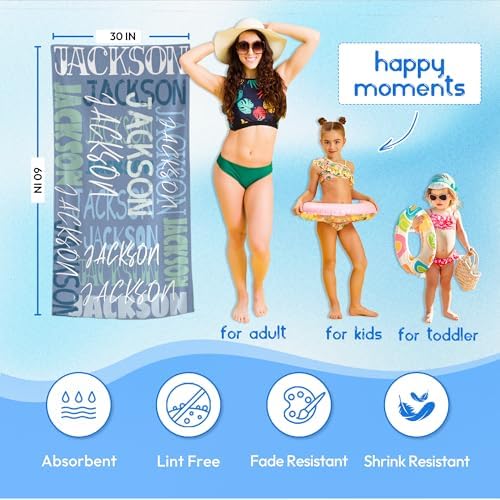 JML Personalized Beach Towel with Name, Custom Beach Towel with Name, Customized Microfiber Pool Towel, Quick Dry & Absorbent Swim Towel for Adult,Anniversary, Birthday, Summer Holiday,Vacation