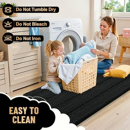 OLANLY Thick Large Bathroom Rugs 40x24, Soft Chenille Bath Rugs, Black