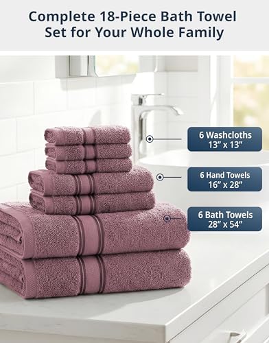 LANE LINEN Towel Set 18 Piece Soft Absorbent Quick Dry - Wishful Mauve