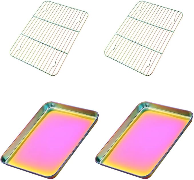 Meisha Baking Sheet with Wire Rack Set [2 Pans + 2 Tier Racks], Stainless Steel Rainbow Cookie Sheet Baking Trays & Cooling Rack for Cooking