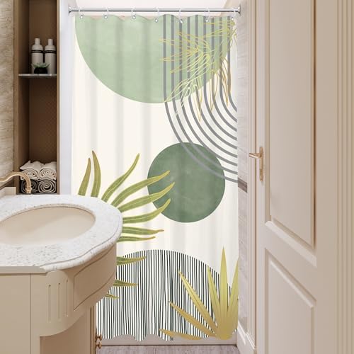 KOMLLEX Mid Century Mint Green Boho Small Stall Bathroom Shower Curtain Set