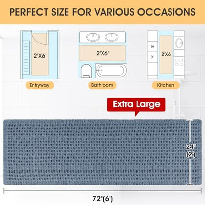 IM HOME Extra Large Waffle Bath Mat, Boho Bathroom Rugs Absorbent Non Slip, Ultra Soft Bathroom Mat, Machine Washable Knit Bath Rugs with Herringbones for Bathroom,Bedroom,Kitchen,Shower,6'x2', Blue