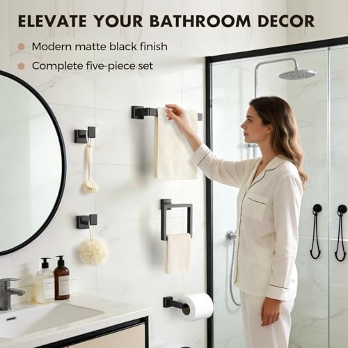 20-Pieces Matte Black Bathroom Accessories Set, 16 Inch Bath Towel Bar Set
