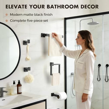 20-Pieces Matte Black Bathroom Accessories Set, 16 Inch Bath Towel Bar Set