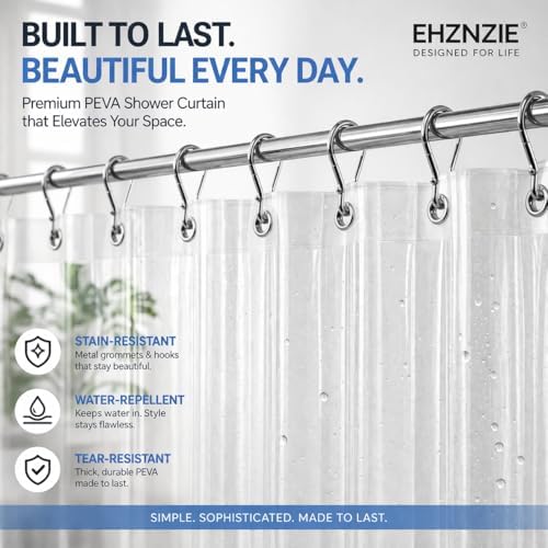 EHZNZIE White Shower Curtain Liner 72x72, PEVA Waterproof Bath Curtain, No Chemical Smell, 3 Weighted Magnets, Durable with Rustproof Metal Grommets