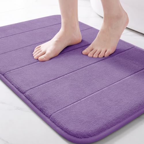 Yimobra Memory Foam Bath Mat, Super Soft Absorbent Bathroom Rug Non Slip, Quick Dry, Machine Washable Floor Carpet for Tub Shower, Home Decor Accessories, 24x17, Lavender
