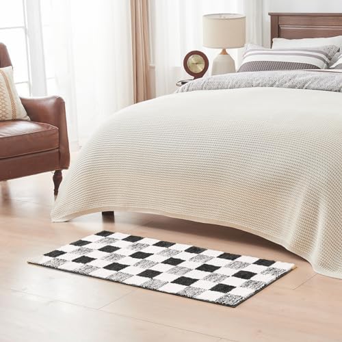 CozeCube Jet Black Checkered Bath Runner 59"x24" Non Slip Washable Rug
