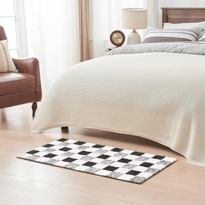 CozeCube Jet Black Checkered Bath Runner 59"x24" Non Slip Washable Rug