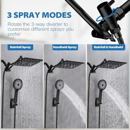 Shower Head,12" High Pressure Rainfall Shower Head with Handheld Dual Spray