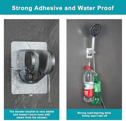 GwernKB Shower Head Holder Strong Adhesive No Drilling Wall Mount Adjustable Handheld Showerhead Bracket for RV Kids Bathroom Shower,Fix Firmly and Use Conveniently (Silver, 2)