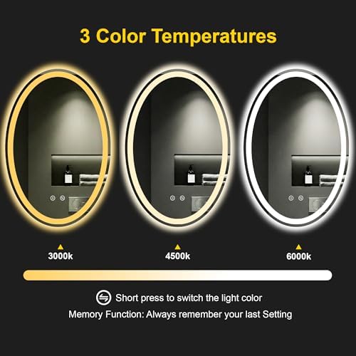 Oval LED Bathroom Mirror with Lights, 24 x 36 Inch Lighted Vanity Mirror