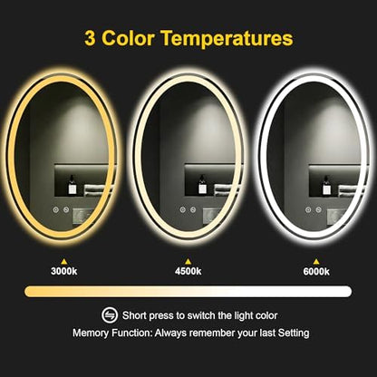 Oval LED Bathroom Mirror with Lights, 24 x 36 Inch Lighted Vanity Mirror