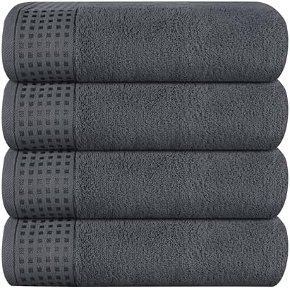 GLAMBURG Ultra Soft 4 Pack Oversized Bath Towel Set 27x54 inches, 100% Cotton Bath Towels, Highly Absorbant Compact Quickdry & Lightweight Towel, Ideal for Gym Travel Camp Pool - Charcoal Grey