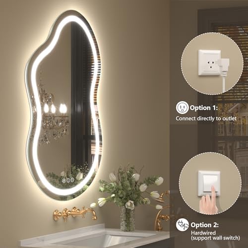 48x26 Inch Irregular LED Lighted Bathroom Vanity Mirror