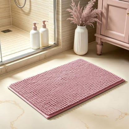 SUBRTEX Bathroom Rugs Chenille Bath Rug Soft Short Plush Bath Mat Soft Shower Mat Water Absorbent Shower Mat Quick Dry Machine Washable(Pink,18" x 24")