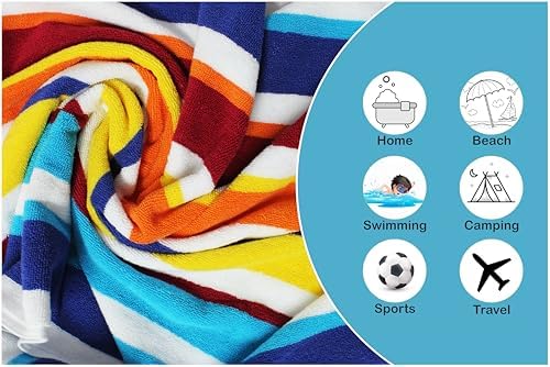 ORIGINAL KIDS 6 Piece Towel Set - 100% Cotton Cabana Stripe Kids Towel Set