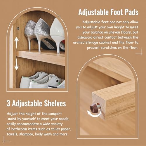 IFBUY 71" Tall Arched Bathroom Storage Cabinet, 8-Tier Modern Farmhouse Storage Cabinet with Adjustable Shelves, Wood Freestanding Cabinet for Bathroom, Living Room, Entryway, Hallway (Natural)