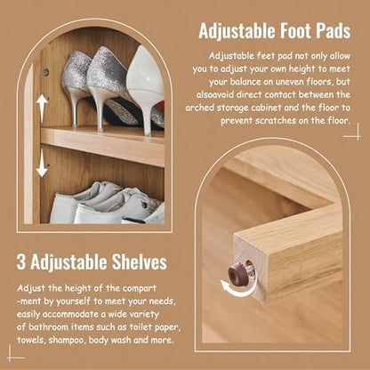 IFBUY 71" Tall Arched Bathroom Storage Cabinet, 8-Tier Modern Farmhouse Storage Cabinet with Adjustable Shelves, Wood Freestanding Cabinet for Bathroom, Living Room, Entryway, Hallway (Natural)