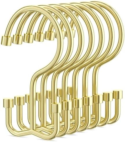 Goowin Shower Curtain Hooks, Shower Curtain Rings, Durable Gold Shower Curtain Hangers, Smooth Glide Double Hook Shower Curtain Hooks, Simple Shower Hooks for Shower Curtain, Gold, 12 Pack-Cylinders