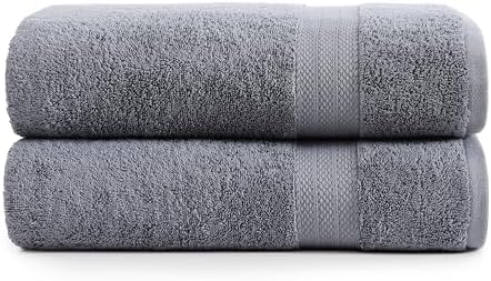 LANE LINEN Bath Sheet Quick Dry 100% Cotton 2 Pack Soft - Cool Grey