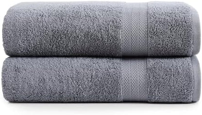 LANE LINEN Bath Sheet Quick Dry 100% Cotton 2 Pack Soft - Cool Grey
