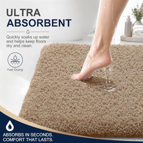 OLANLY Microfiber Bathroom Runner Rugs 59x24, Soft Bath Mat, Dark Beige