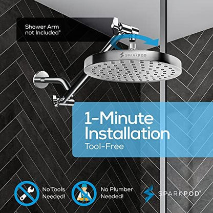 SparkPod Rain Shower Head, 8 Inch Round, Luxury Polished Chrome Finish