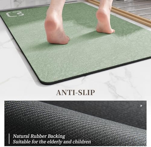 Diatomaceous Earth Bath Mat Stone Bath Mats for Bathroom,17"x32",Sage Green