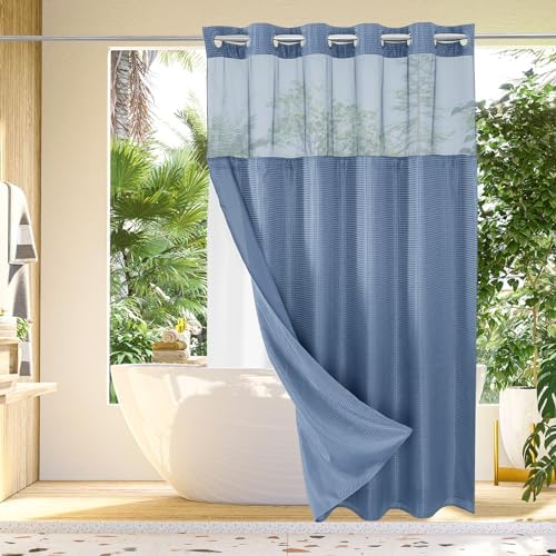 Gibelle No Hook Cloth Moonlight Blue Shower Curtain with Liner, 72x74