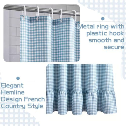 HunnmingRe Ruffle Hem Gingham Shower Curtain Light Blue