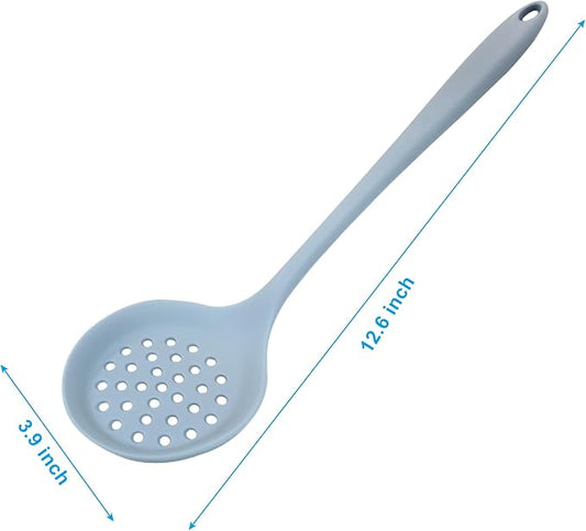 Hordion 1 Pcs Silicone Slotted Spoon, Grey Strainer Spoon Non Stick Silicone Skimmer Heat Resistant Cooking Spoon