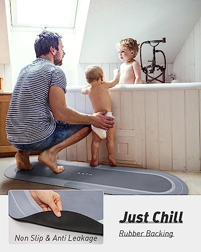 MontVoo Bath Mat Runner - Long Non Slip Absorbent Quick Dry Thin Bath Rug for Bathroom Floor Mat - Rubber Backed - Stain Resistant - Easy Care - Blue17 x50