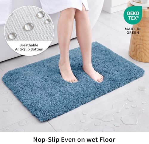 Disolla Blue Bathroom Rug 24x48 - Non-Slip Plush Thick Bath Mat, Highly Absorbent & Ultra Soft Fluffy Floor Mat, Machine Washable for Shower and Tub