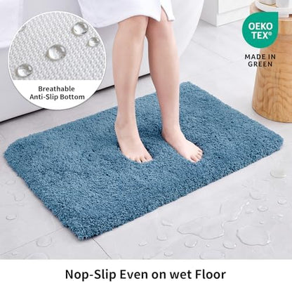 Disolla Blue Bathroom Rug 24x48 - Non-Slip Plush Thick Bath Mat, Highly Absorbent & Ultra Soft Fluffy Floor Mat, Machine Washable for Shower and Tub