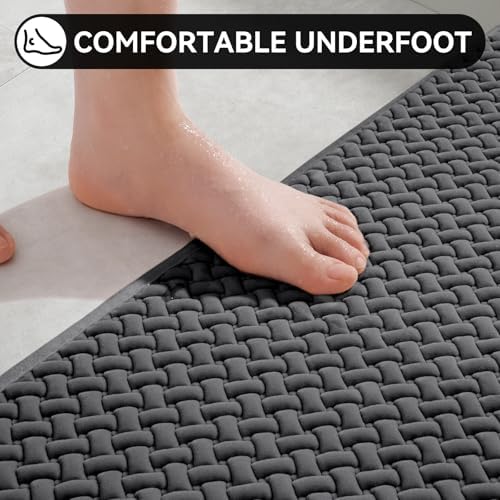 YDKGL Bathroom Runner Non Slip, Foam Weave Texture Bath Mat, Grey 16x47