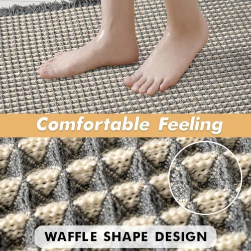 MIULEE Set of 2 Waffle Bathroom Runner Rugs Dark Grey&Yellow 2'x5'(24"x60")