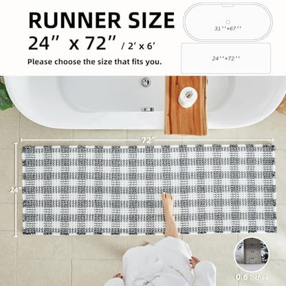 TYUU Waffle Runner Rug Bathroom, Long Boho Bath Mat, 72x24 Black & White